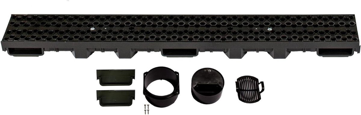 Drainagegoot Set - Vloergoot Regenwater - Waterafvoer Tuin - Met Rooster - 1 Meter - Zwart