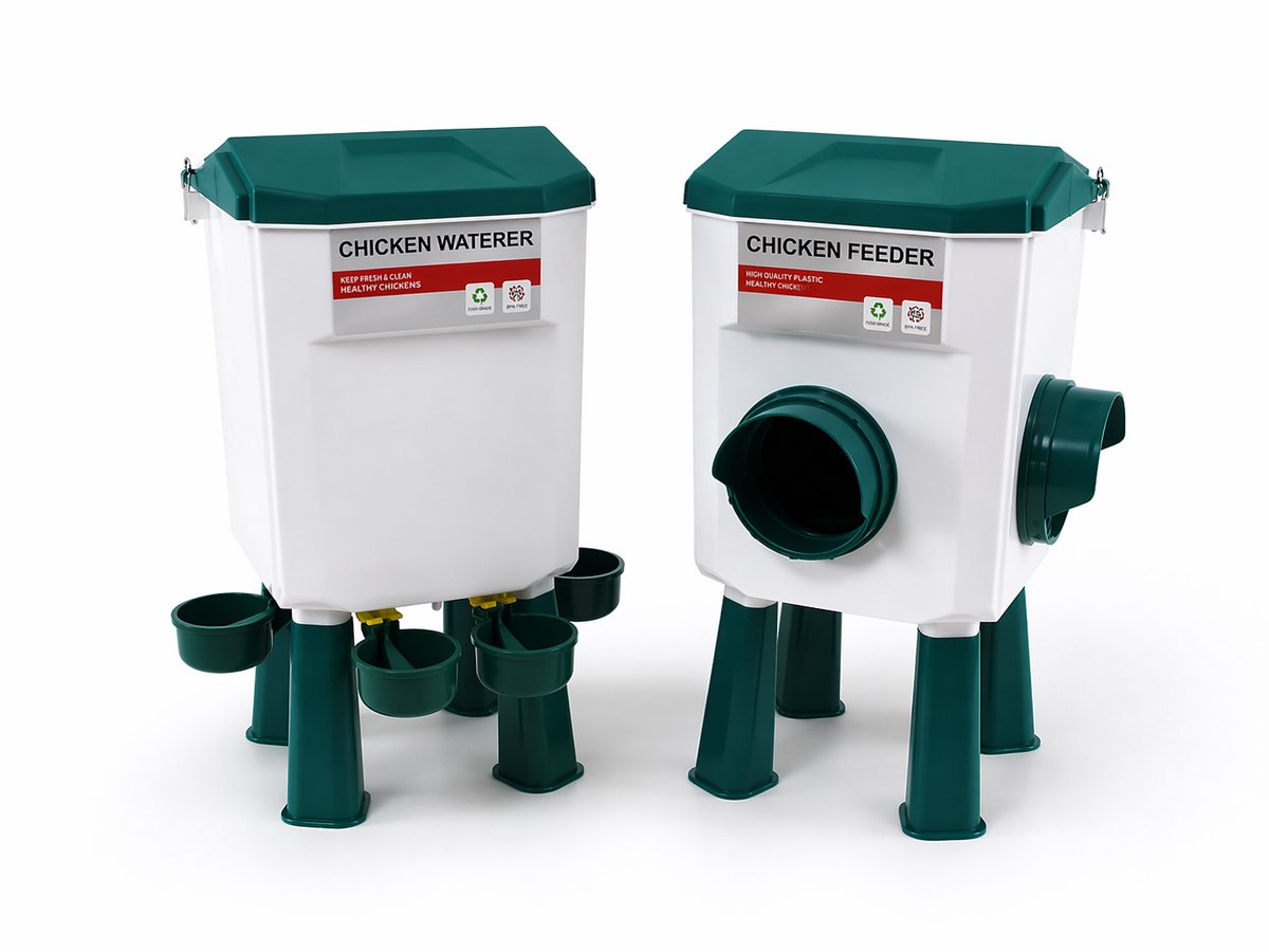 Kippen Drinkbak 7,5L + Voerbak 5KG – Automatische Watercups – Anti Mors – Staand of Hangend – Complete Set