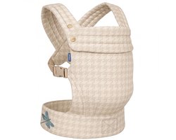 LUVION® Baby carrier MILANO Daylight Sand - Draagzak Baby - Ergonomische Buikdrager en Rugdrager - OEKO-TEX® Katoen - Beige met Hanenvoet Patroon