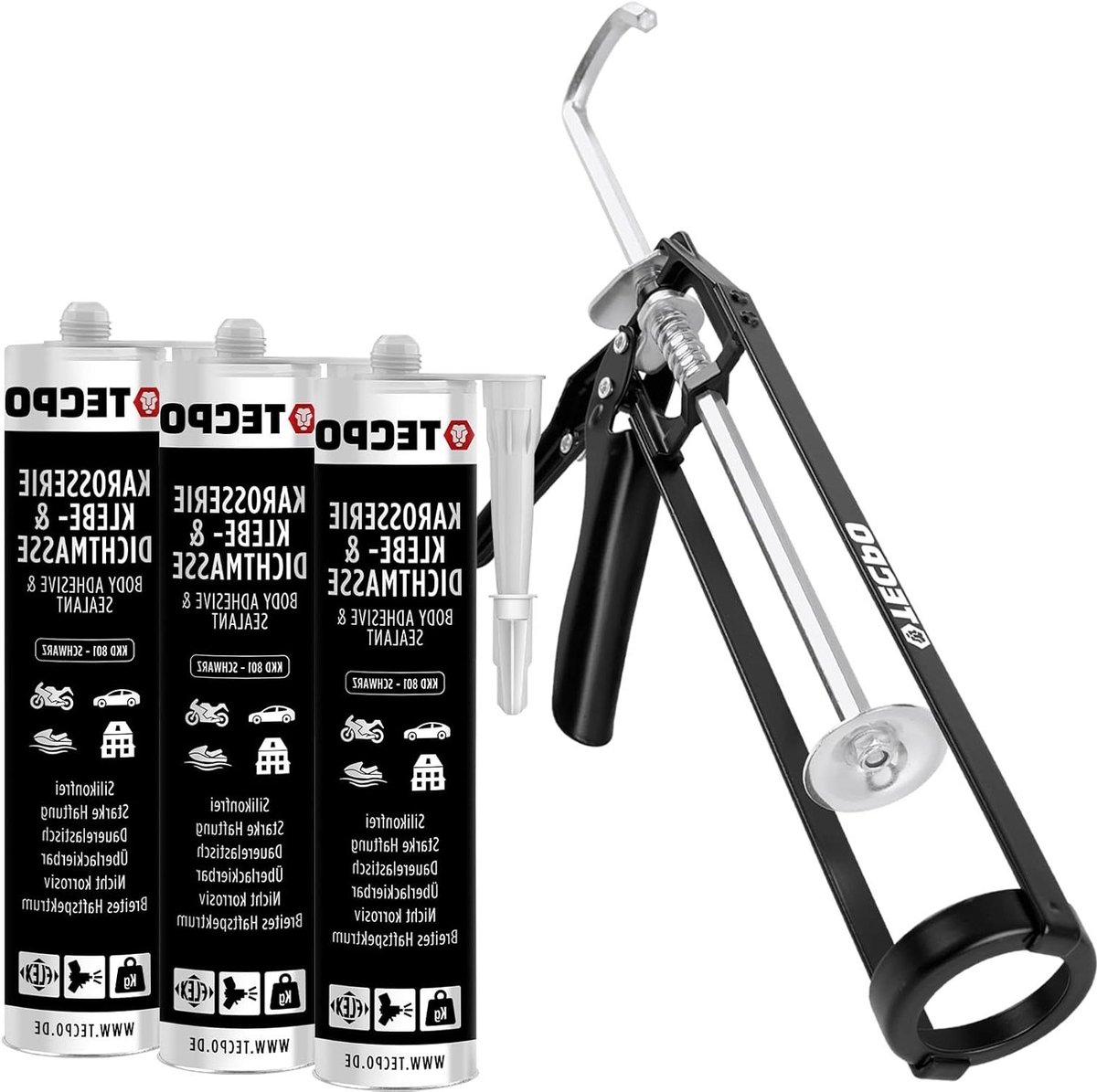 Lijm en kit - Afdichtmiddel - Voertuig reparatie - Polyurethaan basis - 3 x 370 g - Zwart