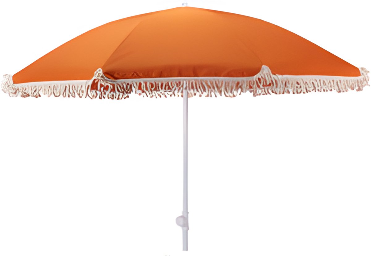 Pro Beach Strand / tuin Parasol Aruba - D180 cm - oranje - kantelbaar/opvouwbaar - verstelbaar - franjes