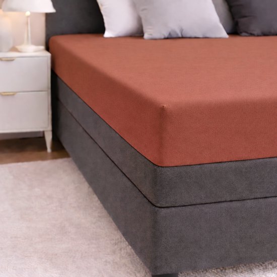 24-Bedding - Hoeslaken Katoen - 160x200 cm Terra- Verkoelend 100% percaline Katoen - 30 cm hoek