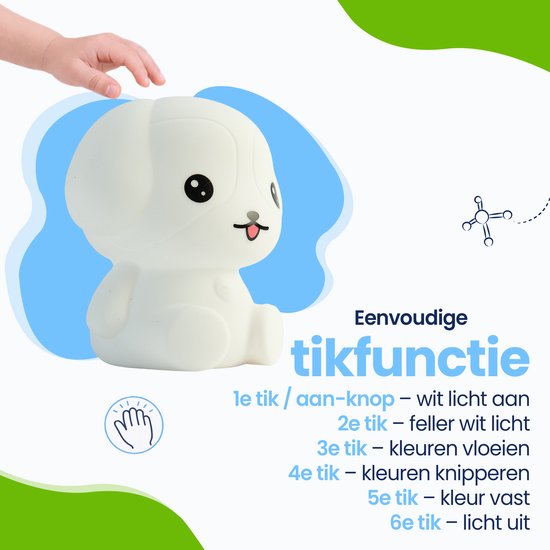 Kadoing® Puppy Nachtlamp (Groot) - met Tikfunctie en Afstandsbediening - Oplaadbaar - LED Lamp - Babyshower - Baby Hond - Babykamer - Nachtlampje Kinderen - Kinderkamer - Kinderspeelgoed - Speelgoed Cadeau - Kinderlamp van Kadoing — afbeelding 5