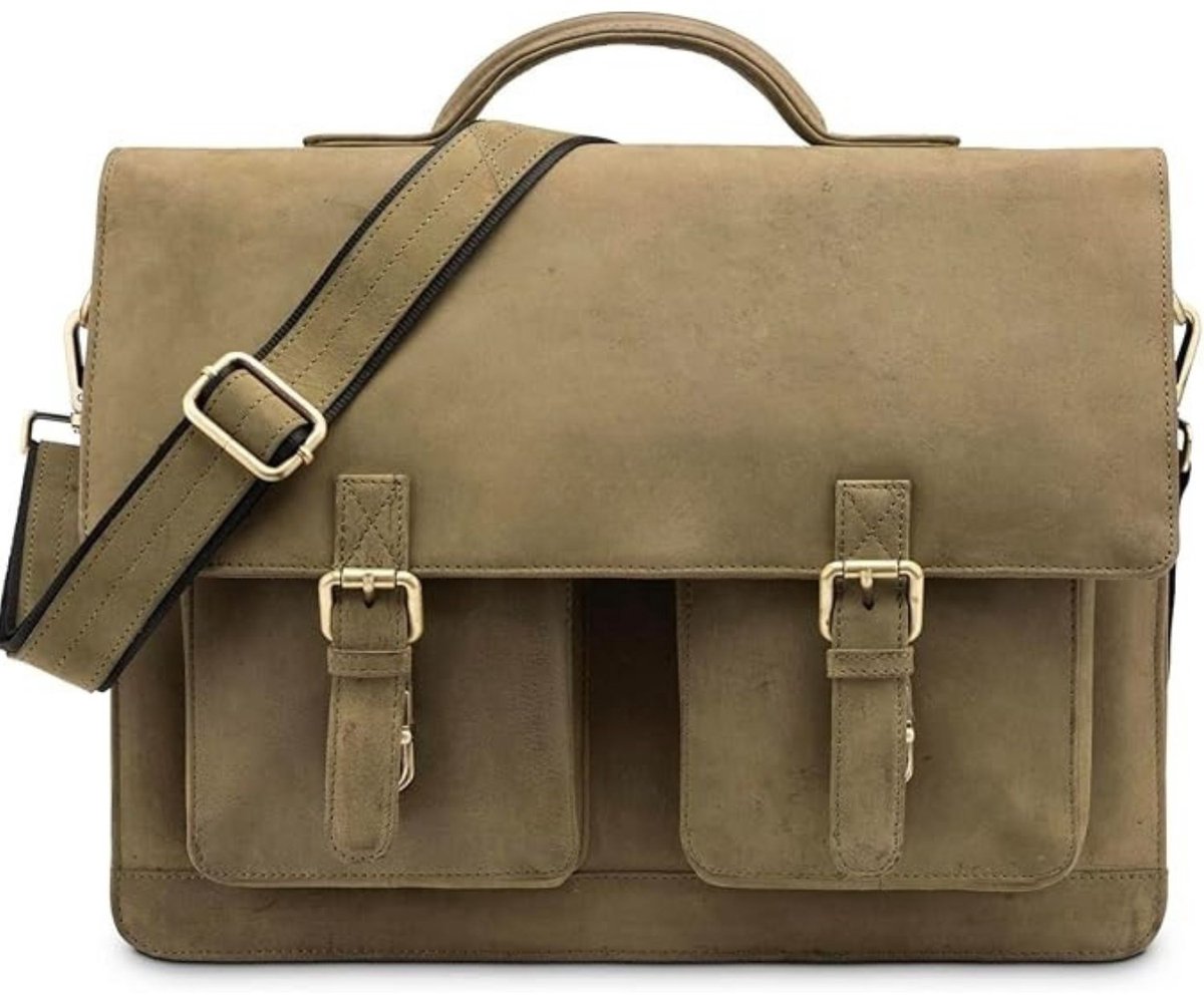 Leren Laptoptas - Laptoptas - Leren Tas - Luxe Leren Laptoptas - Werktas - Schoudertas - Business Tas - Leren Business Tas - 15 inch - Natuur Groen - van Imperatoris
