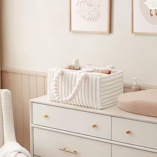 Zachte Luiermand voor Baby's - Luier Organizer - Opbergmand voor De Babykamer met Uitneembaar Tussenschot, Draagbare Luiermand, Cadeau voor Kersverse Ouders - 38*25,5*18 CM Wit — afbeelding 4