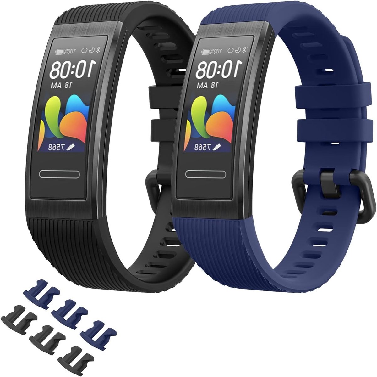 Pack van 2 zachte silicone sportbandjes voor Huawei Band 4 Pro en Band 3 Pro, zwart en middernachtblauw, vervangingsbandjes voor fitness en dagelijks gebruik