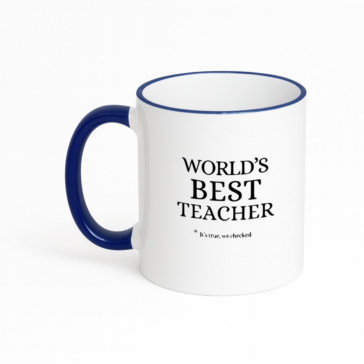 Hacebo® - Werelds beste leraar koffiebeker met gekleurde rand donker blauw - Leraar - Docenten leerkrachten leraren - thee mok - koffie beker - Cadeau - koffiemok - 330 ML
