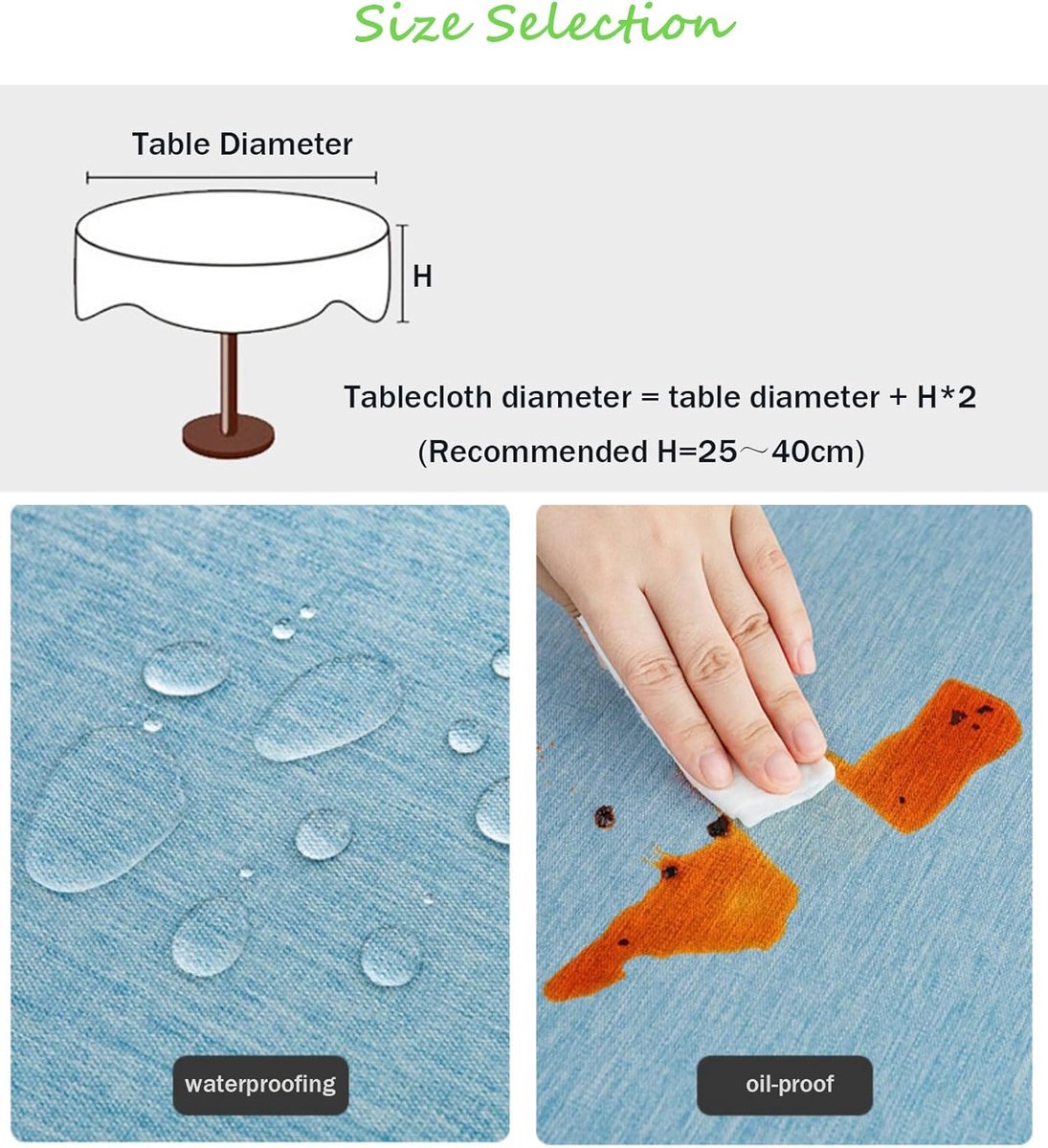 Rond Tafelkleed - Tafelhoes Waterafstotend - Eettafel Beschermen - Vuilafstotend Katoen Linnen - Diameter 180 cm - Lichtblauw