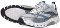 Lichtblauwe Gabor Rollingsoft sneakers met zilveren accenten en witte veters. De zool is wit met donkerblauwe rand.