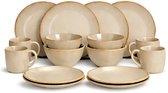Mica Decorations Racco Serviesset - Steengoed Borden en Soepkommen Set - Vaatwasserbestendig en Magnetronbestendig in de Vaatwasser - 16-delig - 4 Personen - Rond - Beige