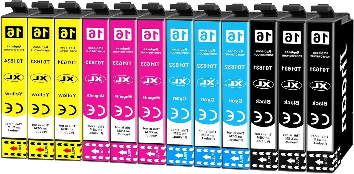 16XL Inktcartridges - Multipack Inkt - Documenten Printen - Nieuwste Chip Versie - 12 Stuks - Zwart Cyaan Magenta Geel