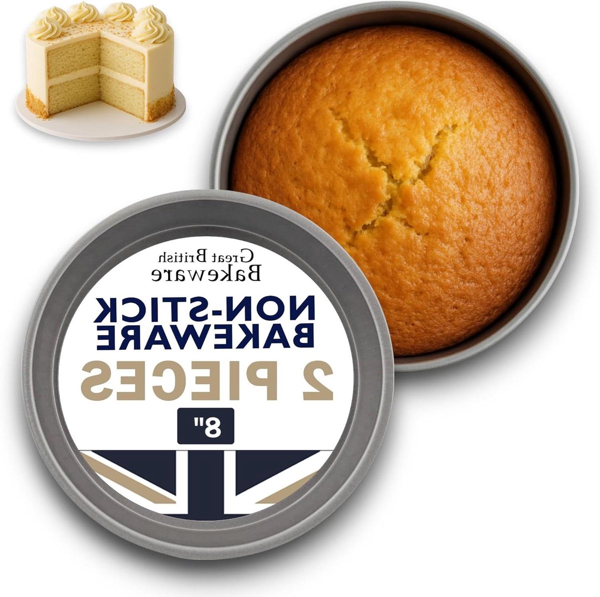 Victoria Sandwich Cake Tin - Ronde Bakvorm - Taarten Bakken - Antiaanbaklaag - 20cm - Grijs
