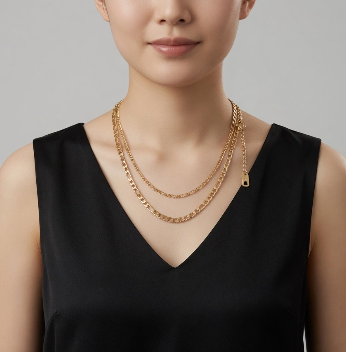 chetoria Gouden Drielagige Hartjes Ketting-Romantisch hartmotief-2-laagse ketting