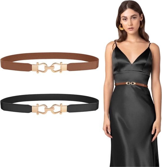Dunne Retro Stretch Tailleband voor Dames, Elegante Elastische Skinny Riem met Gouden Gesp, Perfect voor Jeans en Jurken — afbeelding 5
