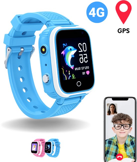 Foto: Wb goods kinder smartwatch gps horloge kind smartwatch kinderen kinder gps tracker 4g sms blauw met nederlandse taal