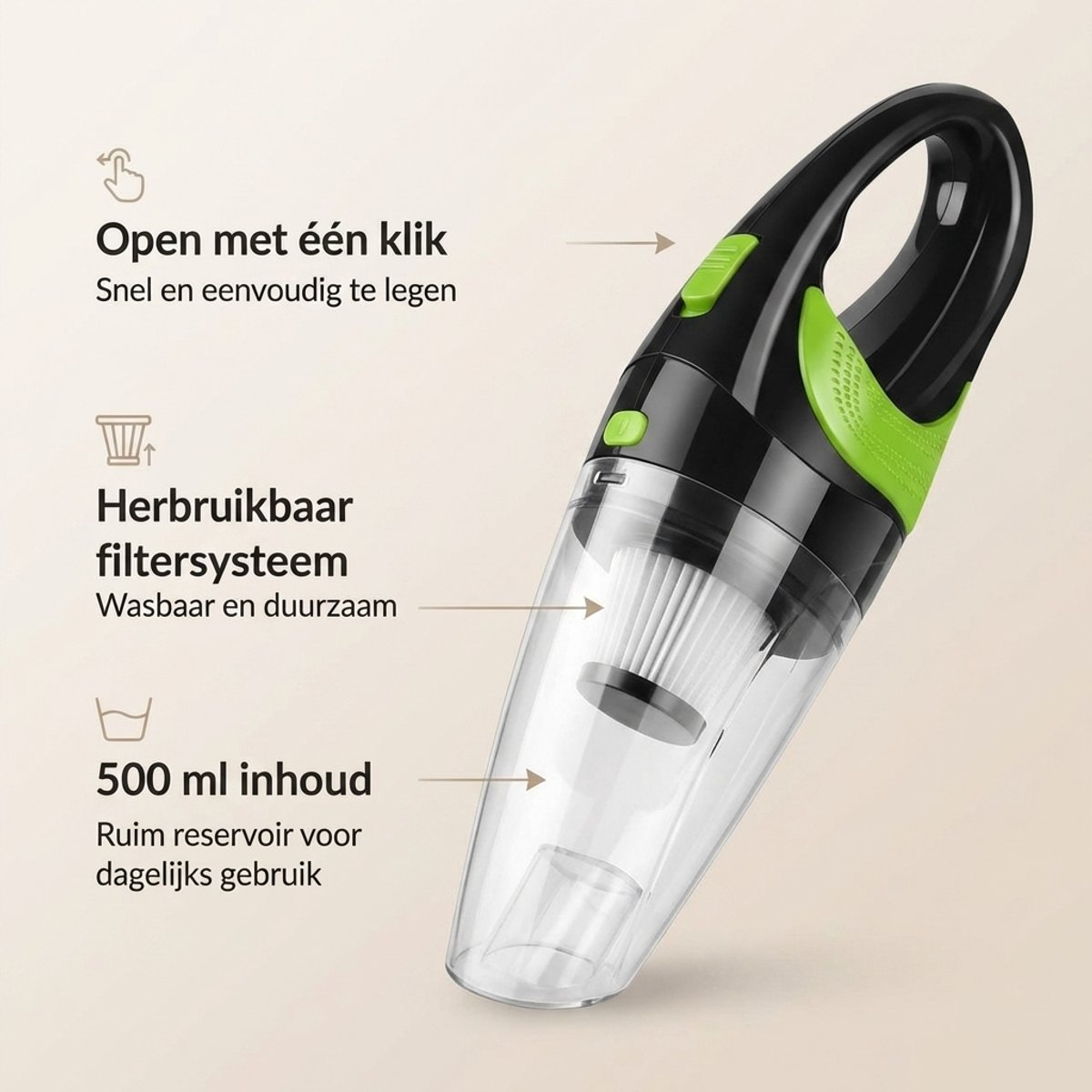Kruimeldief Snoerloos - Handstofzuiger Draadloos - Kruimelzuiger met 4 Opzetstukken - Kleine Stofzuiger voor Auto en Thuis — afbeelding 7