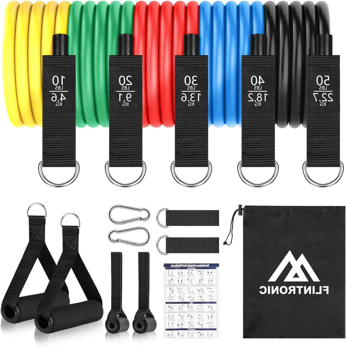 Complete Weerstandsband Set met 5 TPE Fitness Tubes, Schuimhandvatten, Enkelsluitingen en Deuraansluitingen voor Krachttraining, Pilates en Yoga