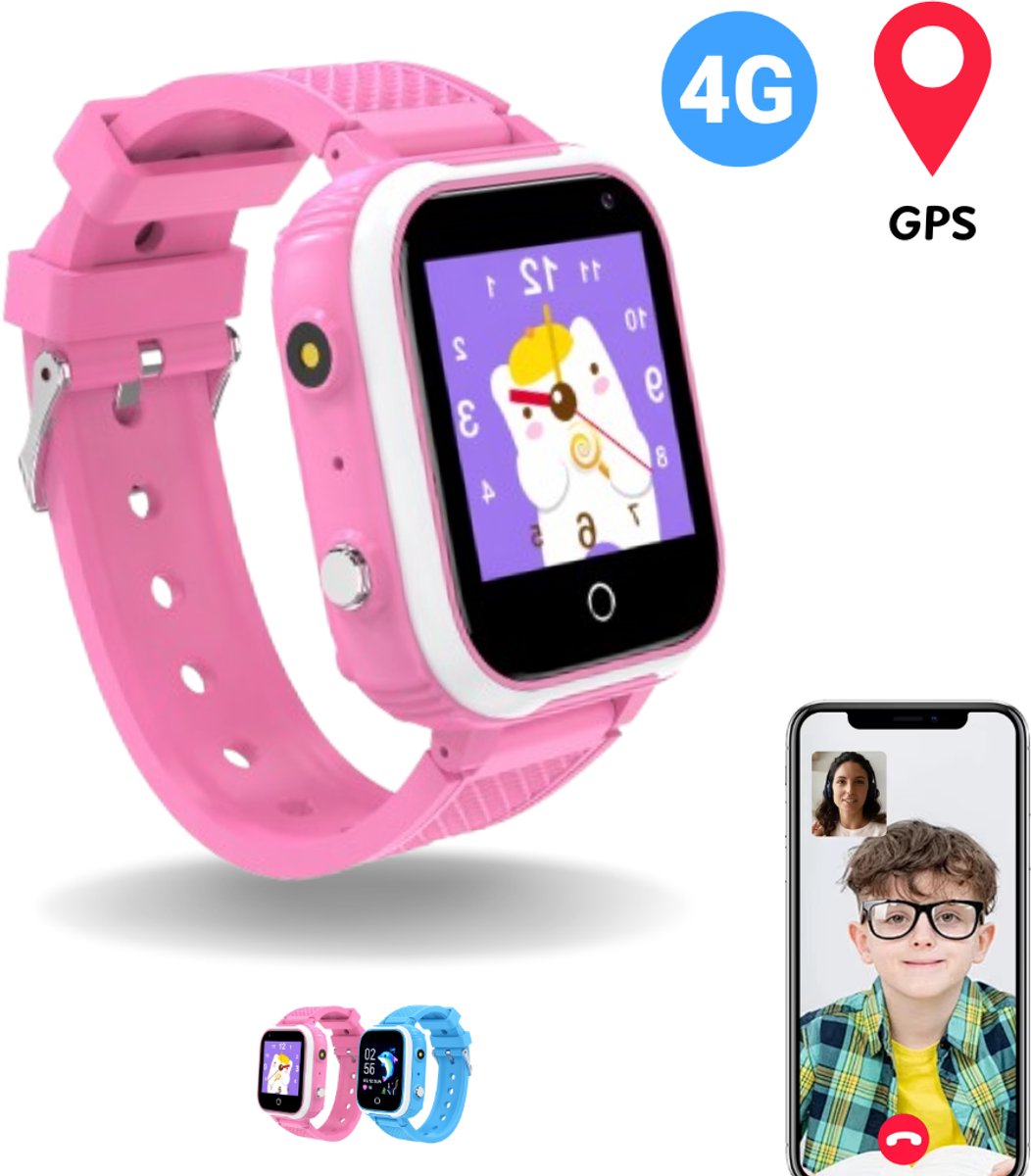 WB Goods Kinder Smartwatch - GPS Horloge Kind - Smartwatch Kinderen - Kinder GPS Tracker - 4G & SMS - Roze - Met Nederlandse Taal