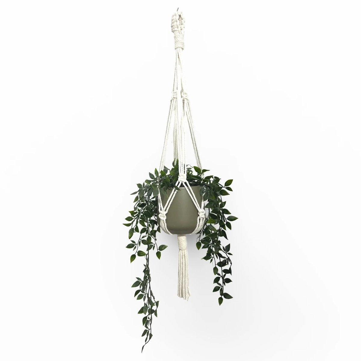 Plantenhanger 'Funky' - Kies kleur en lengte - Gebroken Wit - 80 cm lang - Katoenkoord - Geschikt voor Pot met Diameter t/m 20 cm - Handgemaakt in ons Macramé Atelier - Prijs per Stuk - Let op: Exclusief Pot - Inclusief Verzendkosten