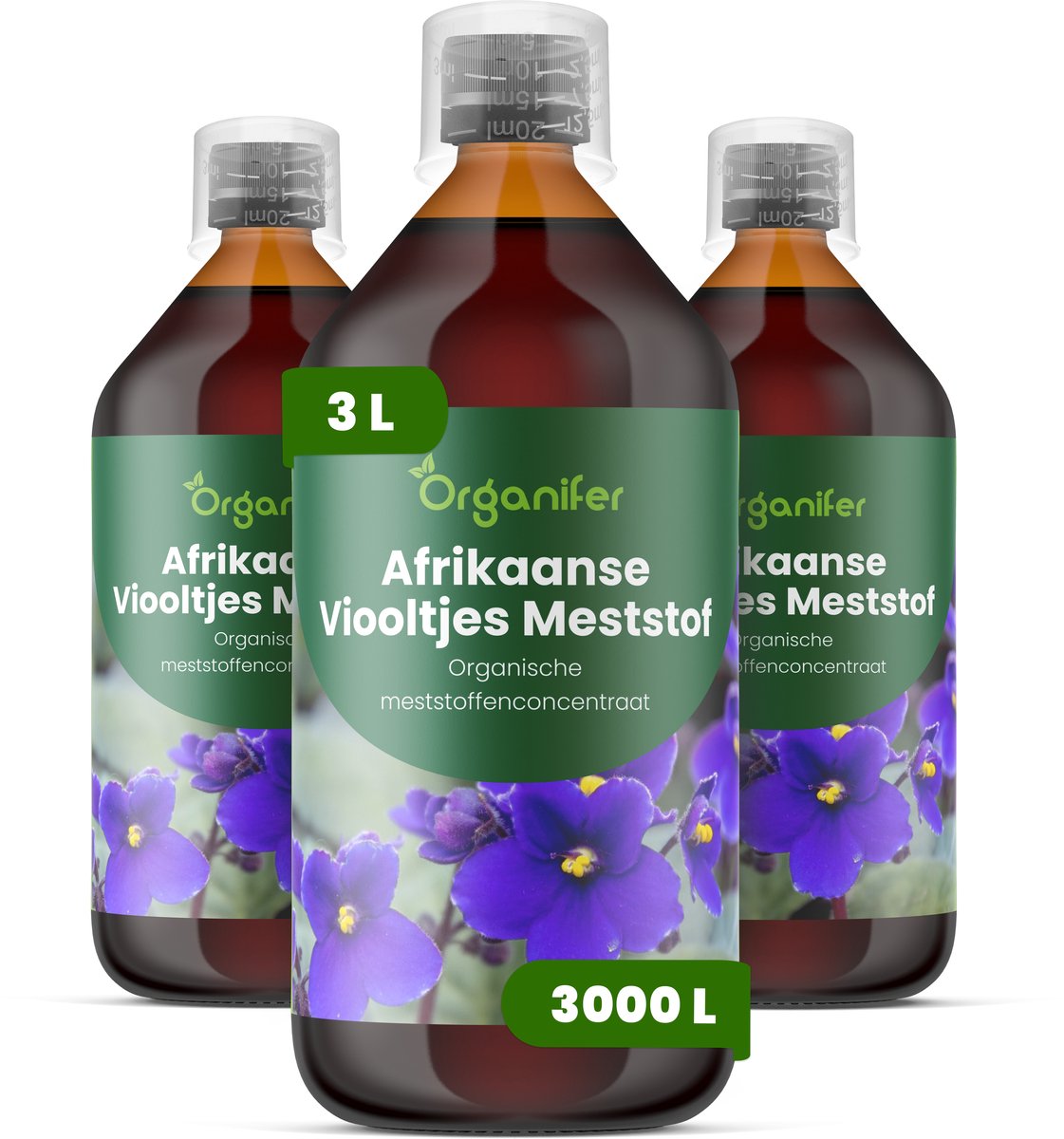 Vloeibare Meststof Voor Afrikaanse Viooltjes - 3X1 L Voor 3000 L - Npk 3-4-3 Voor Heldere Bloemen - Sterke Wortels - Compacte Plantstructuur - Diepe Bladkleur - Betrouwbare Bloei - Knopvorming - Kamerplanten - Organifer