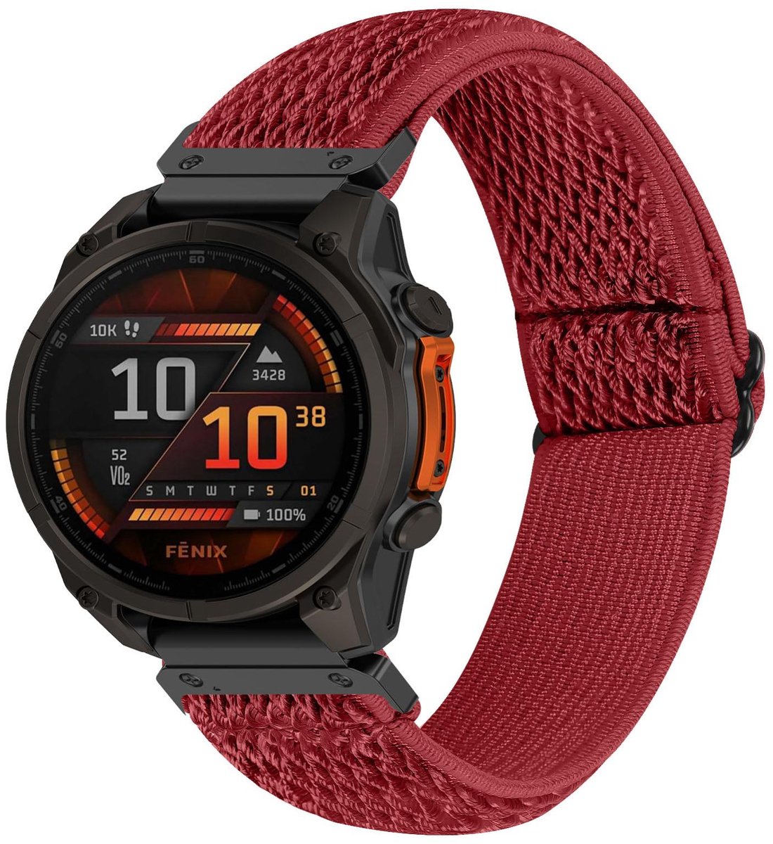 By Qubix - Elastische Solo Loop nylon bandje - Rood - Geschikt voor Garmin Quatix 8 - 51mm