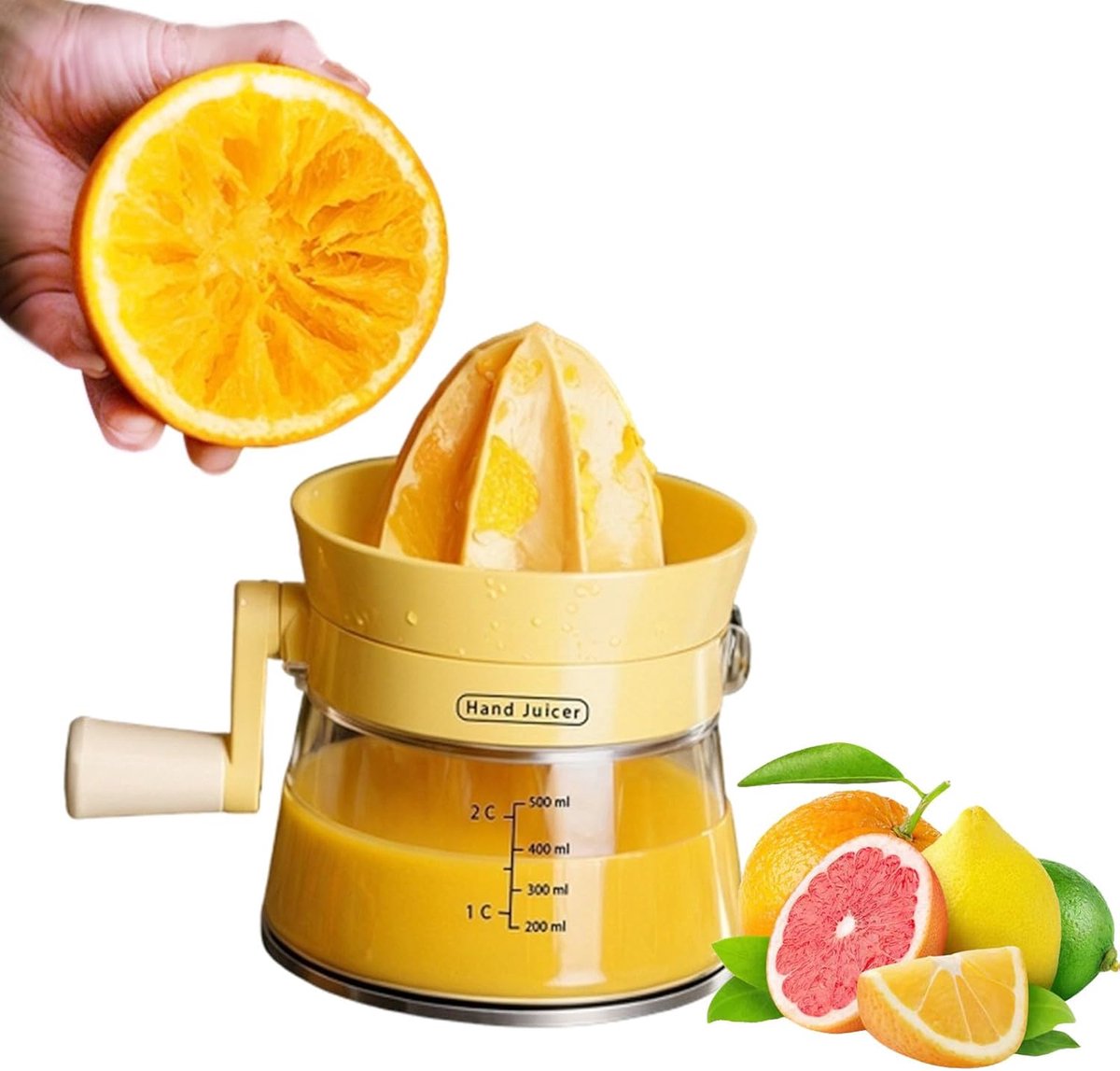 carmdering - Handmatige Citruspers - Handbediende Sappenpers - Manuele Juicer - Effortloze Extractie In Seconden - Lekvrije 500ml Capaciteit - BPA-vrij Kunststof - Ergonomisch Ontwerp Voor Artritis - 1 Stuk