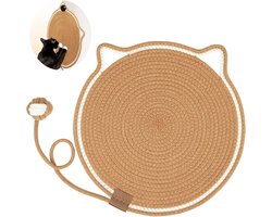 Krabmat - met wattenbolletjes - Scratching Board - Cat Cardboard - tapijt - Kattenspeelgoed - ronde horizontale krabmat - kattenmeubels - voor banken, tapijten en fauteuils - Cadeau voor Kattenliefhebbers - bruin