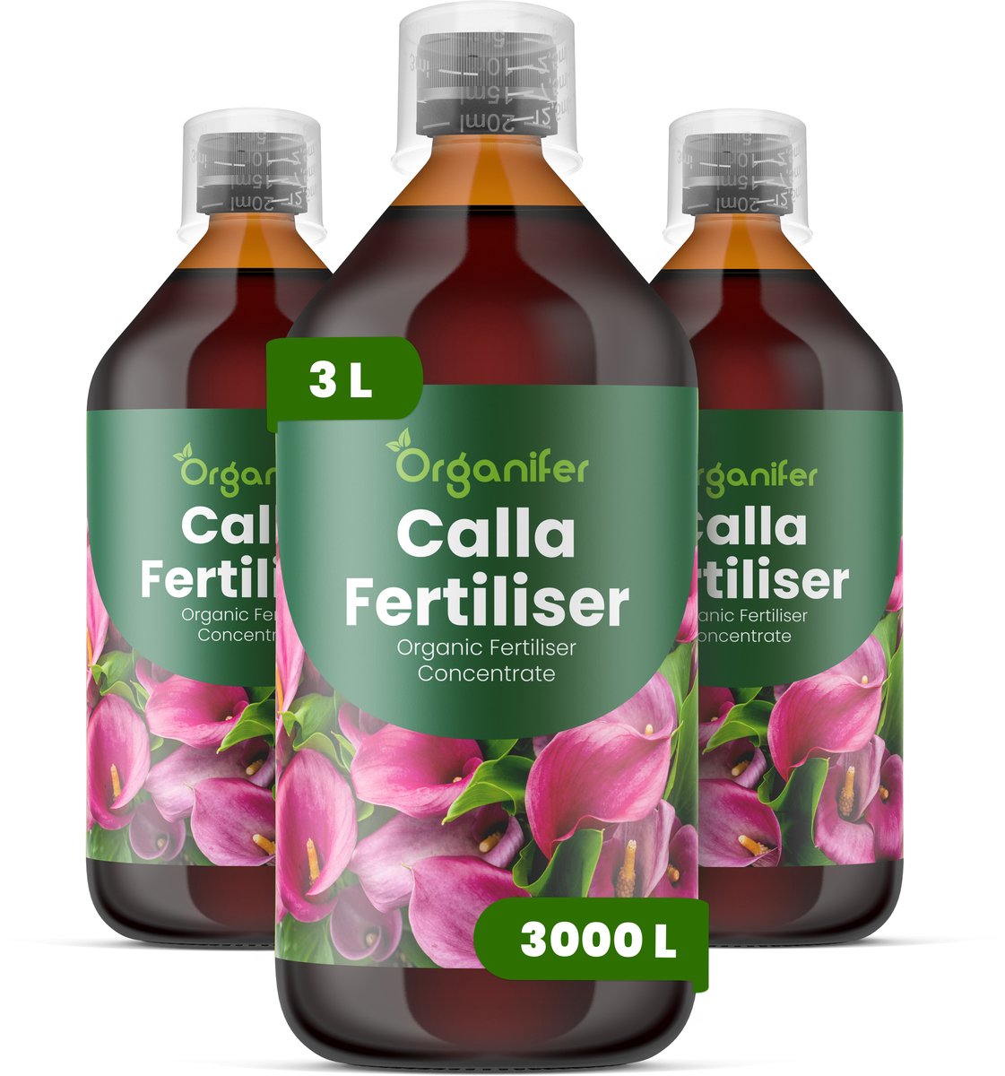 Vloeibare Meststof Voor Calla 3X1 L Voor 3000 L - Npk 3-4-3 - Krachtige Groei - Elegante Bloemstelen - Wortelstokontwikkeling - Grotere Bloemen - Langere Stelen - Verlengde Bloeiperiode - Plantvitaliteit - Organifer