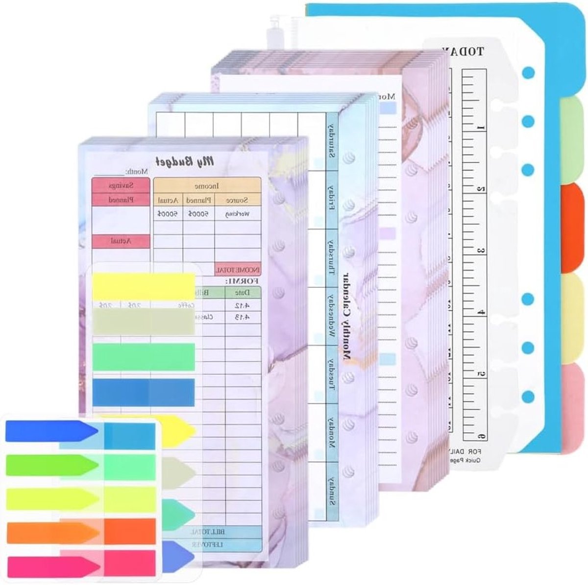 Maand- en Weekplanner A6 Set met Indexdividers, Budgetpapier, Geldenveloppen en Liniaal