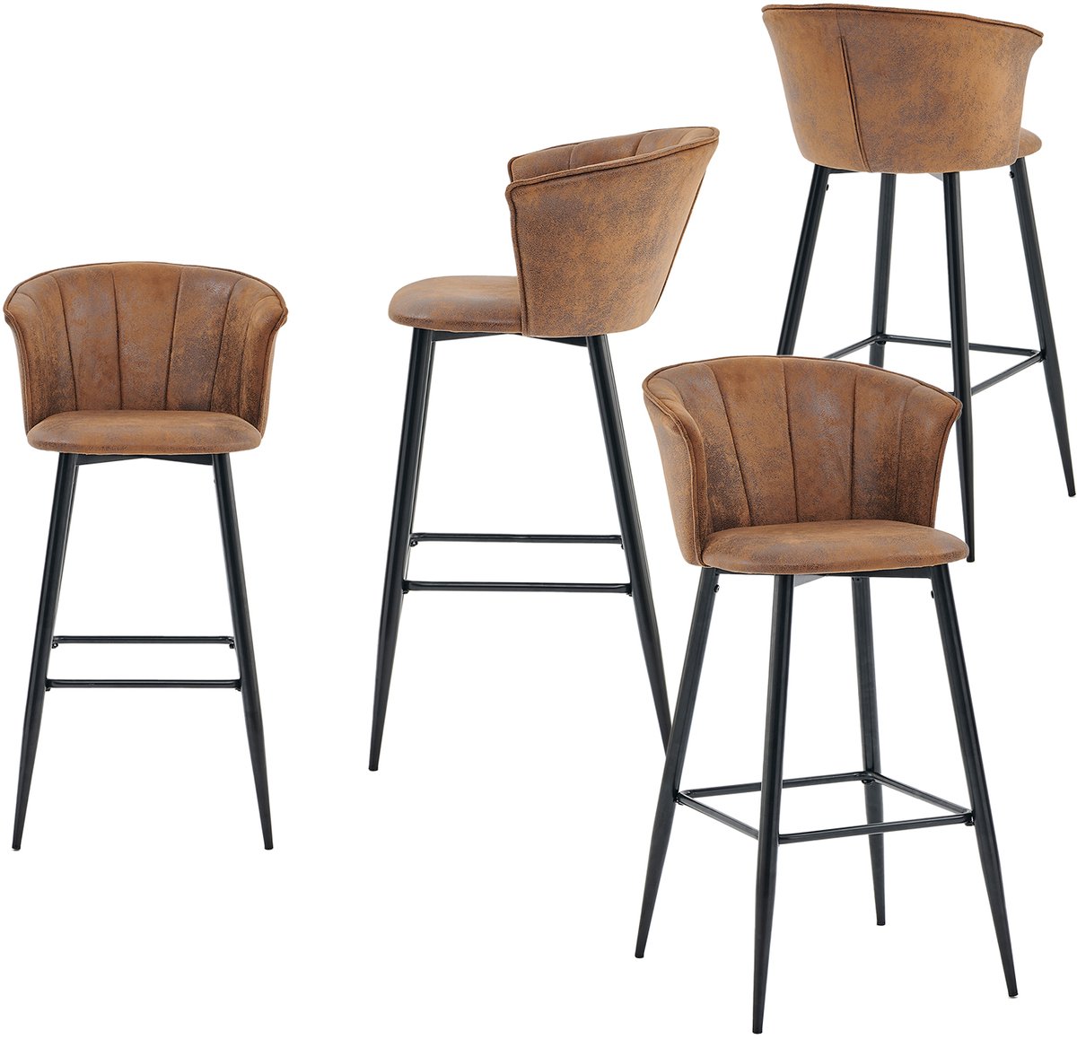 Meubles Cosy Barstoelen - Set Van 4 Met Armleuningen Industrieel Design Imitatie Suède - Bruin