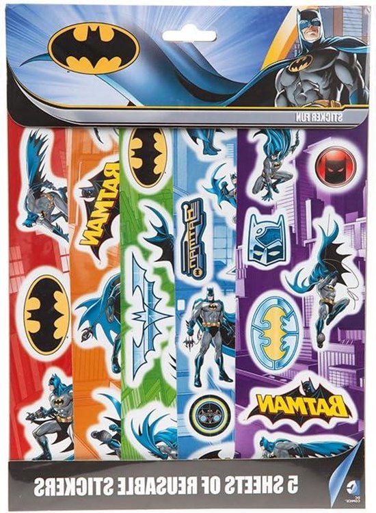 Batman Herbruikbare Stickers - Superheld Stickers - Kinder Knutselen - Iconisch Vliegend Karakter - 5 Vellen - Kleurrijk