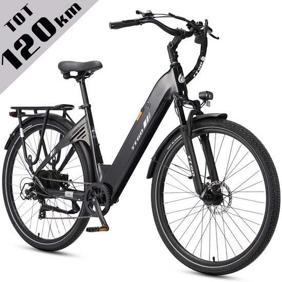 TTGO Elektrische Fiets C3- 28 Inch E-Bike Stadsfiets - 18Ah Accu tot 120 km Bereik - Shimano 7 Speed- Aluminium Frame - Zwart