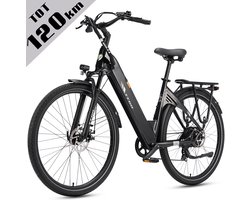 Elektrische Fiets TTGO C3 - 36V 18AH Accu - Actieradius Tot 120 Km - Aluminium Lage Instapframe - 28×2.0 Inch Wielen - Shimano 7 Versnellingen - Mechanische Schijfremmen - LCD Display - Elektrische Stadsfiets - Zwart