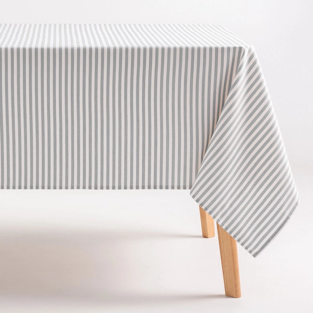 GAMUSI - Vlekbestendig Tafelkleed Katoen Polyester Streeppatroon Arenza - 160 x 240 cm - Lichtgrijs - Tafellaken met Vlekwerende Coating - Landelijke Stijl