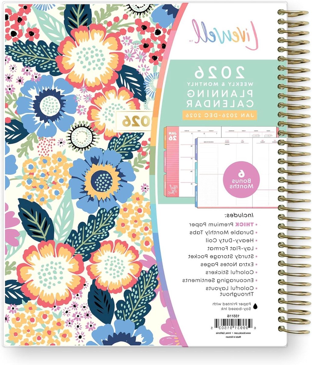 Week en Maandplanner - Agenda Planner - Jaarlijkse Planning - Robuuste Spiraalbinding - 7 x 9 inch - Kleurrijk