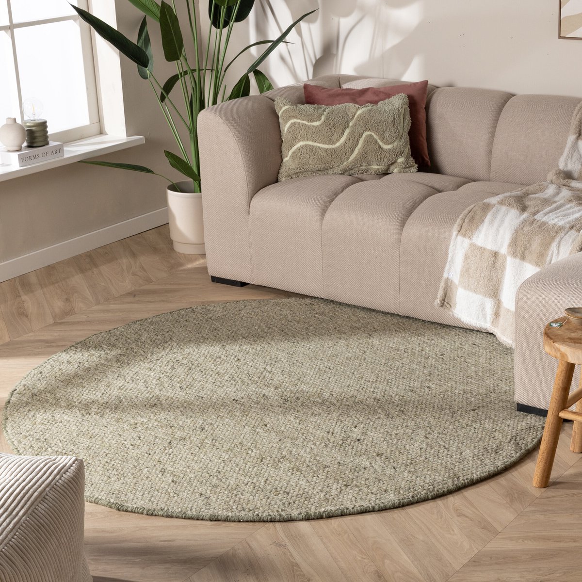 NATURL. Rond wollen vloerkleed - Feline Olijfgroen/Gemeleerd - Ø 100cm