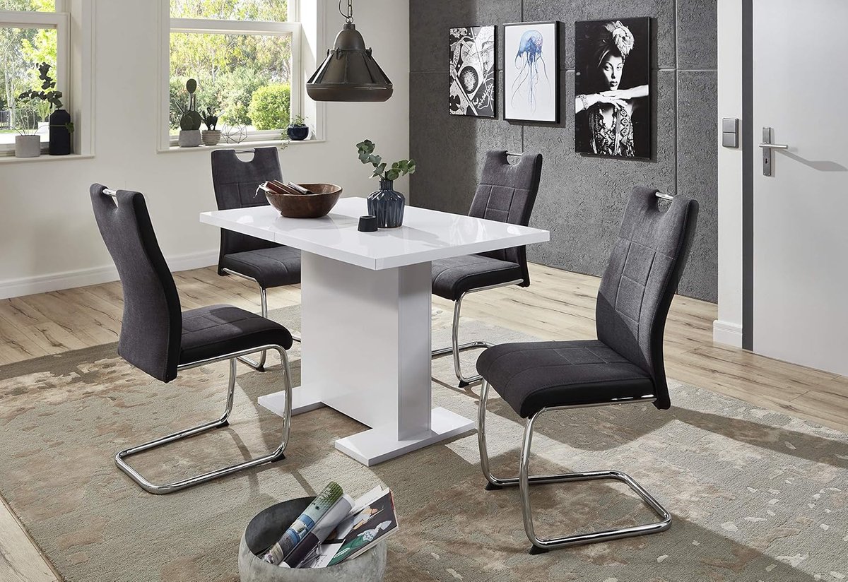 Alina Design Schommelstoelen Set van 4 – Antraciet Woven Stoffen Eetkamerstoelen met Chromen Metalen Frame, Gewatteerde Rugleuning en Handgreep – 59D x 43W x 98H cm