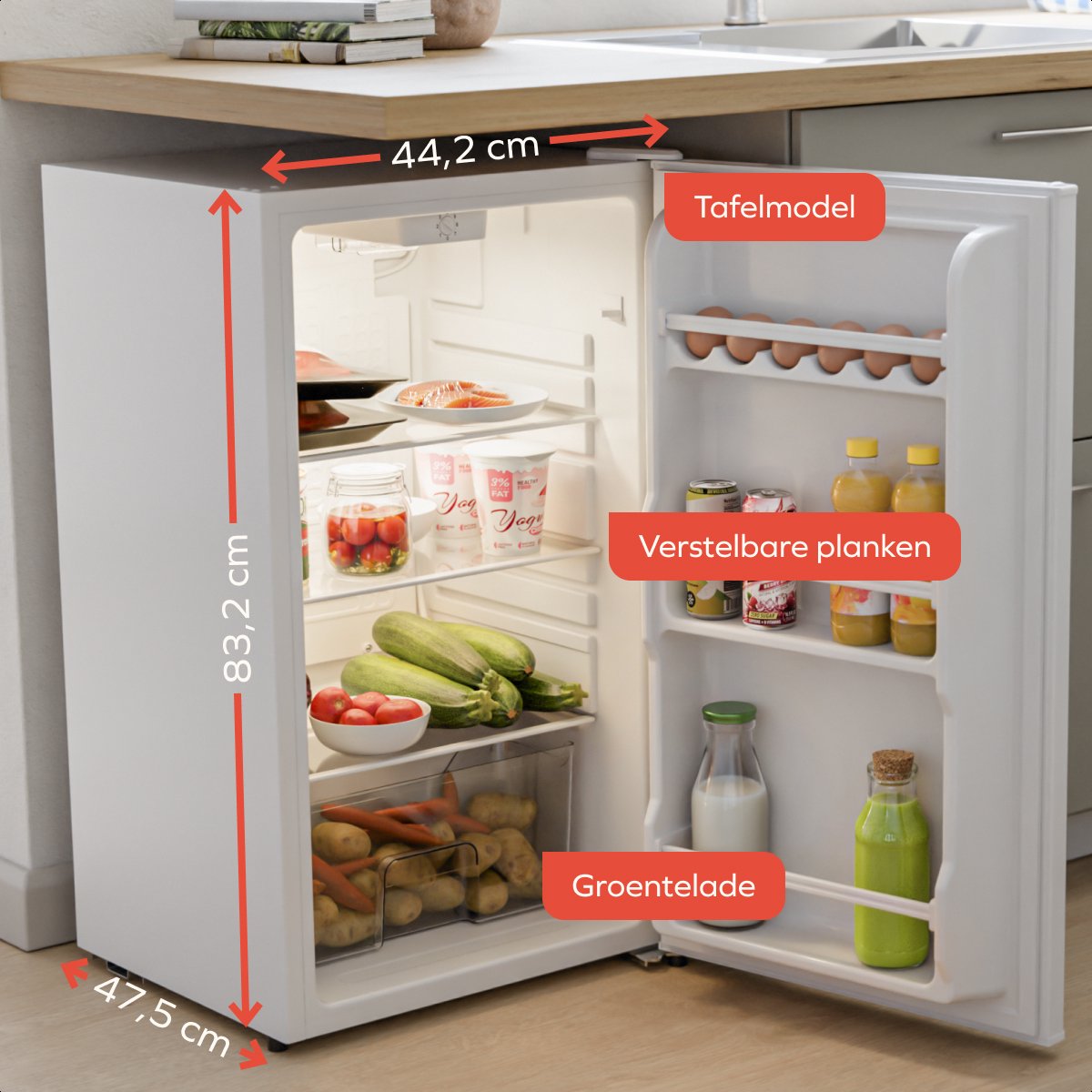 KitchenBrothers Koelkast - 92L - Tafelmodel - IJskast - Frigo - Vrijstaand - Wit – foto 5