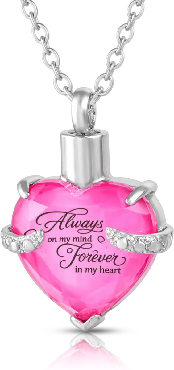 Akerz Mini urn ketting hart Roze – As hanger – Herinneringssieraad – Always in my heart – RVS