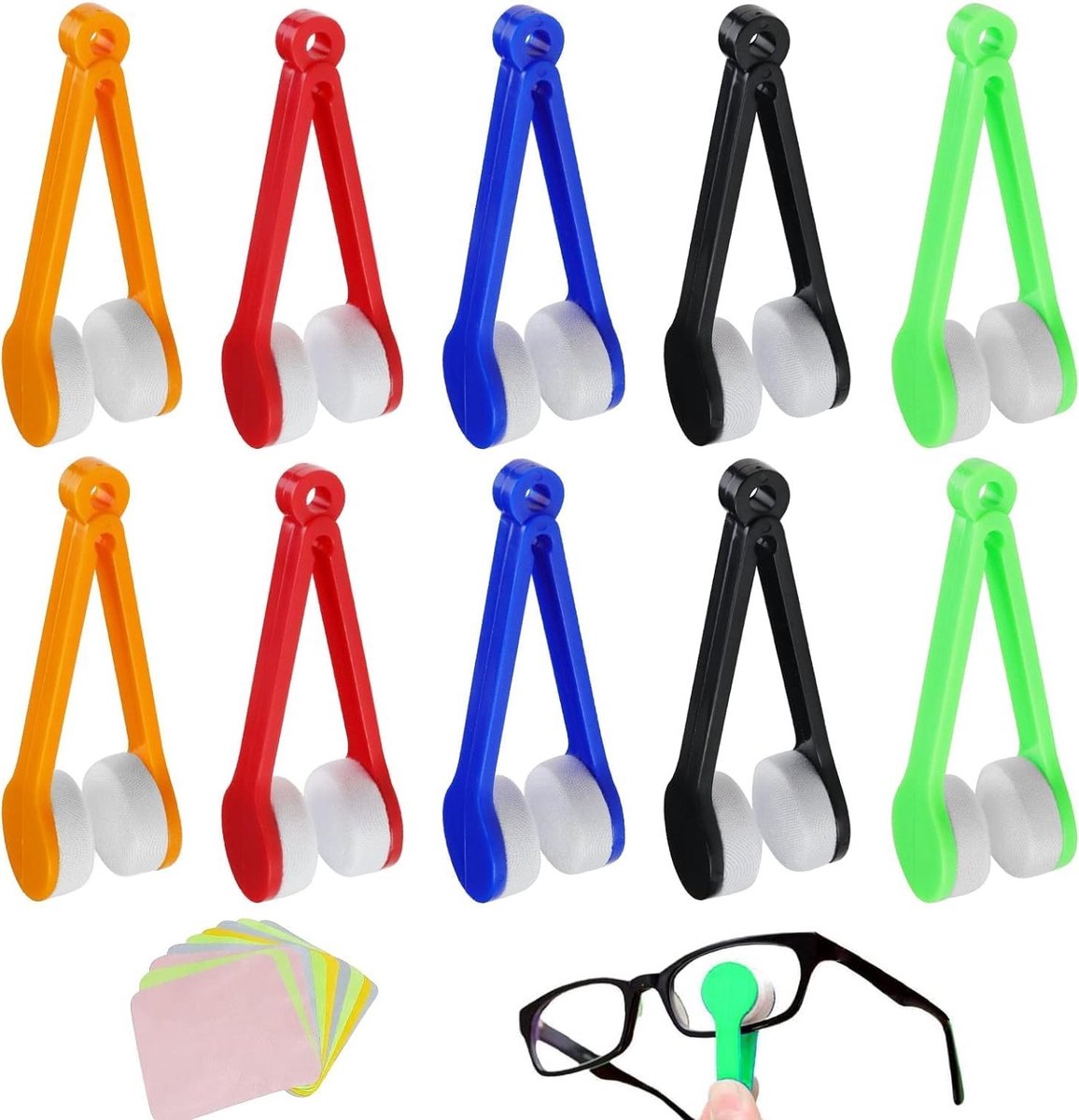 Mini Portable Glazen Reinigers - 20 Stuks Microvezel Reinigingsborstels met 10 Stuks Zijde Reinigingsdoeken voor Zonnebrillen en Myopie Brillen