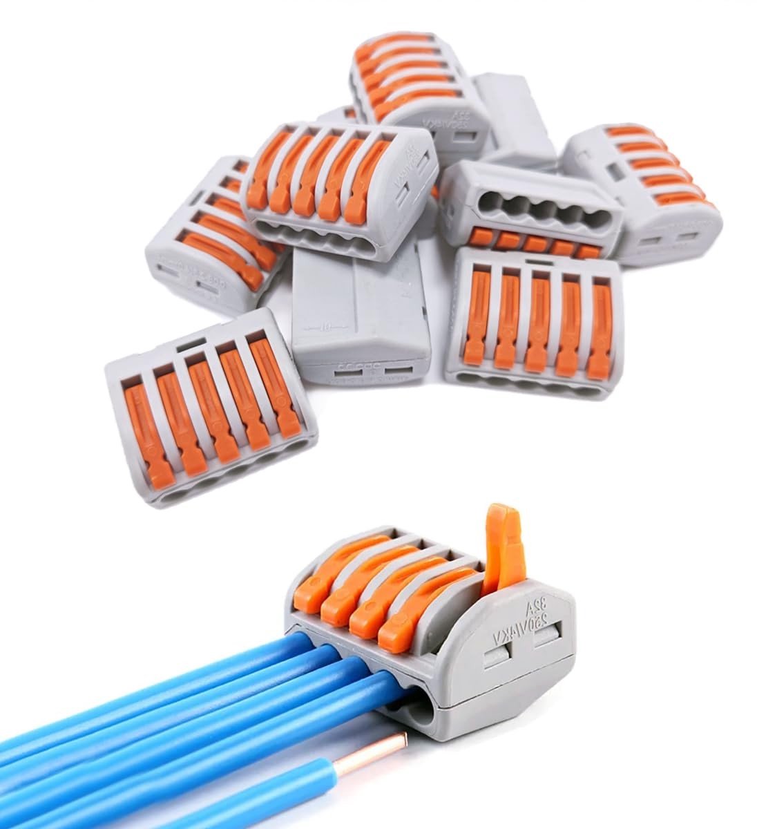 Set van 20 Elektrische Kabelclips voor 4 mm² Aansluitingen - Chandelier Klemmen en Stekkerverbinding voor Vaste Kabels met 5 Draden