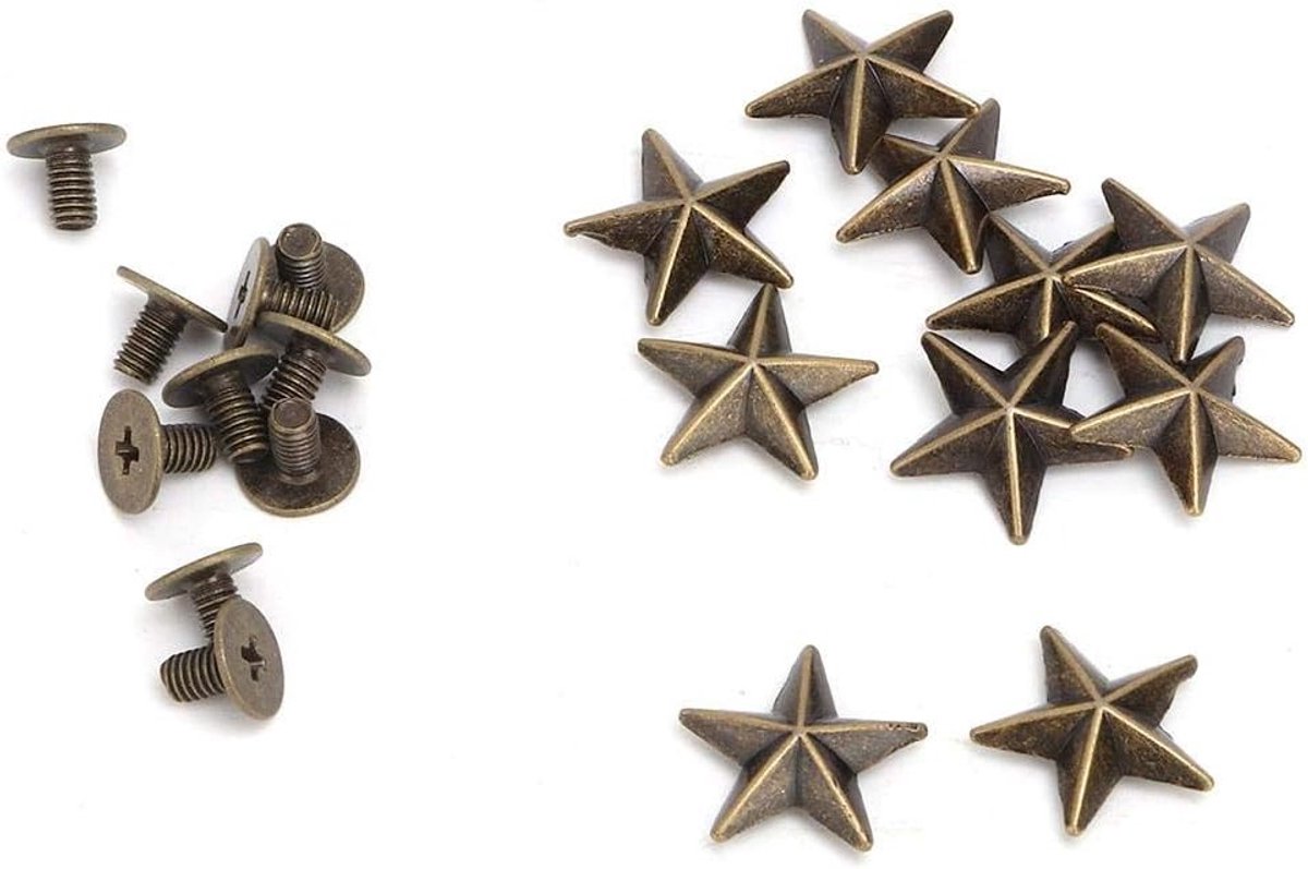 Set van 10 metalen punk spikes voor leren tassen, schoenen en DIY decoratie - 14mm convex brons, leerbewerking accessoires