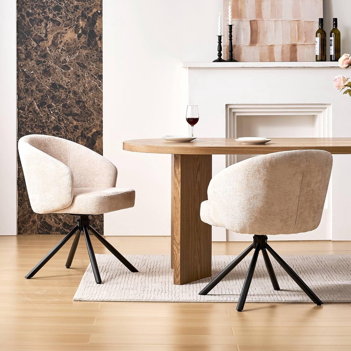 Eetkamerstoelen Set van 4 – Chenille – Met Armleuningen – Ergonomisch – 47x57x80 cm – Industrohome