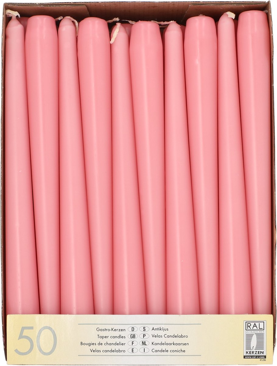 50 Kandelaarkaarsen Ø 2,2 cm · 25 cm roze