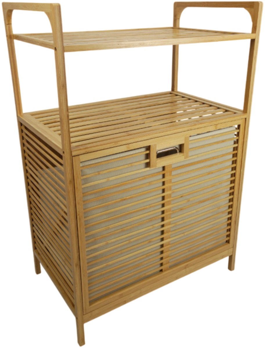 BEGRYF Wasmandkast - naturel en crème - bamboe - uittrekbare wasmand - 64x40x95 cm