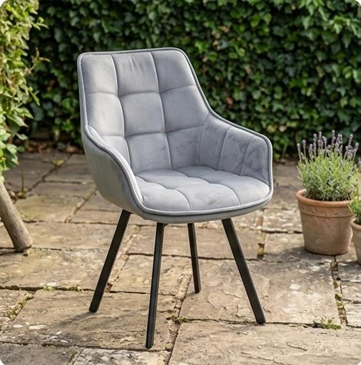 Draaibare Eetkamerstoelen Set van 4 63x54,5x87 cm – 360° Draaibaar, Fluwelen Stoelen met Armleuningen, Ergonomische Rugleuning, Metalen Poten, Belastbaar tot 150 kg, Donkergrijs – Urbanhome