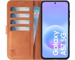 Étui Rosso Deluxe en Cuir Véritable Adapté au Samsung Galaxy A57 | Espace pour trois cartes | Étui portefeuille | Avec porte-cartes | Marron