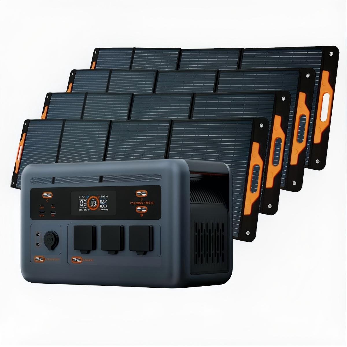 OSCAL PowerMax 1800SE Stroomgenerator +4 x 200W Zonnepaneel- Draagbaar energiecentrum - 1024 Wh LiFePO4-accu - 1800 W zonnegenerator