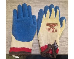 Werkhandschoenen t-gear - 12 paar - Sterke latex coating - Blauw/wit - Montagewerkhandschoenen - Extra grip - Slijtvast - Comfort fit - Professionele kwaliteit - Bouw & Magazijn - Antislip grip - Duurzaam - Comfortable