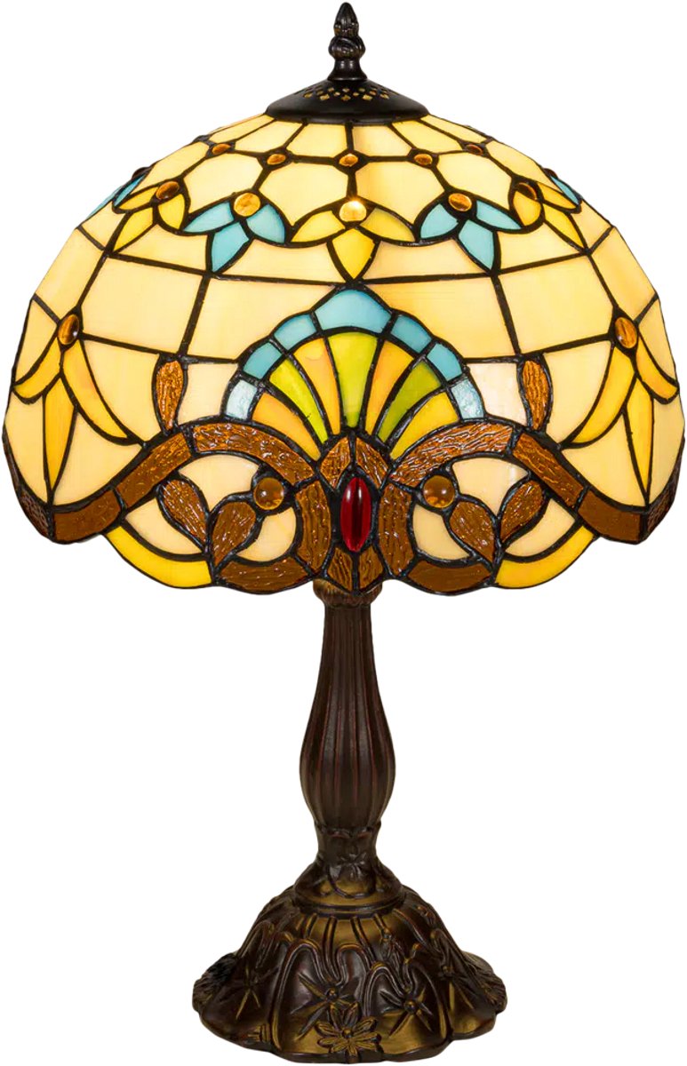 Tiffany tafellamp Art Nouveau - Crème-geel-amber - Ø 29 cm - Glas in lood - Warm licht - Sierlijk | RORUVERA